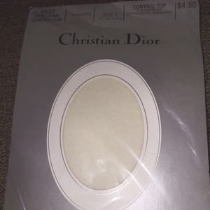 Vintage NIB Christian Dior Ultra Sheer sandalfoot pantyhose. Size 4. Alabaster